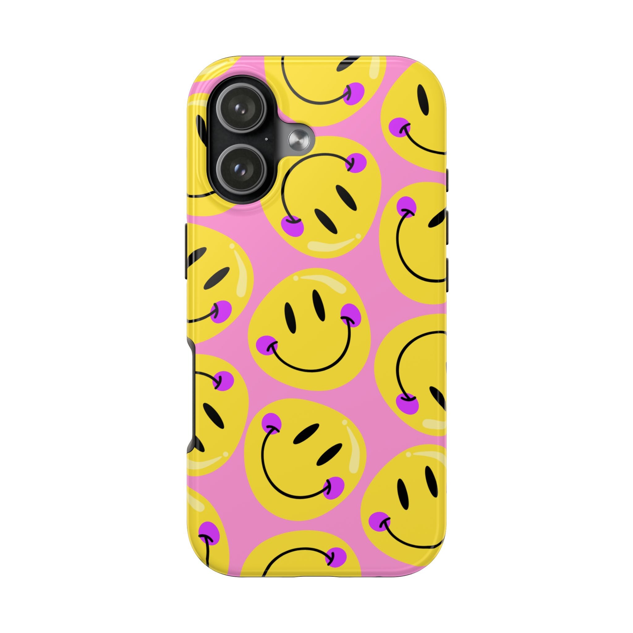 Smiley Pattern Tough Phone Case Bright Retro Yellow & Pink Protective Cover