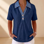 Women's Denim-Trimmed Linen Cotton Contrast Shirt