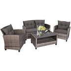 4 Pieces Patio Rattan Furniture Set Coffee Table Cushioned Sofa-Gray