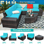 6 Piece Wicker Patio Sectional Sofa Set with Tempered Glass Coffee Table