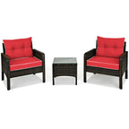 3 Pcs Outdoor Patio Rattan Conversation Set with Seat Cushions-Black