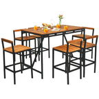 7 Pieces Acacia Wood Patio Rattan Bar Set with Umbrella Hole