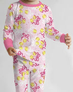 Softball Cherry Mom And Girl Matching Bamboo Two Piece Long Sleeve Pajama Set