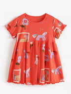 Children's Cartoon Horse Print Casual Dress