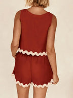 Contrast Trim Sleeveless Top and Shorts Set