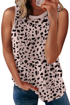 Apricot Allover Leopard Print Round Neck Tank Top