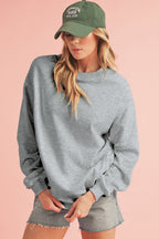 Light Grey Solid Loose Crew Neck Fleece Sweatshirt