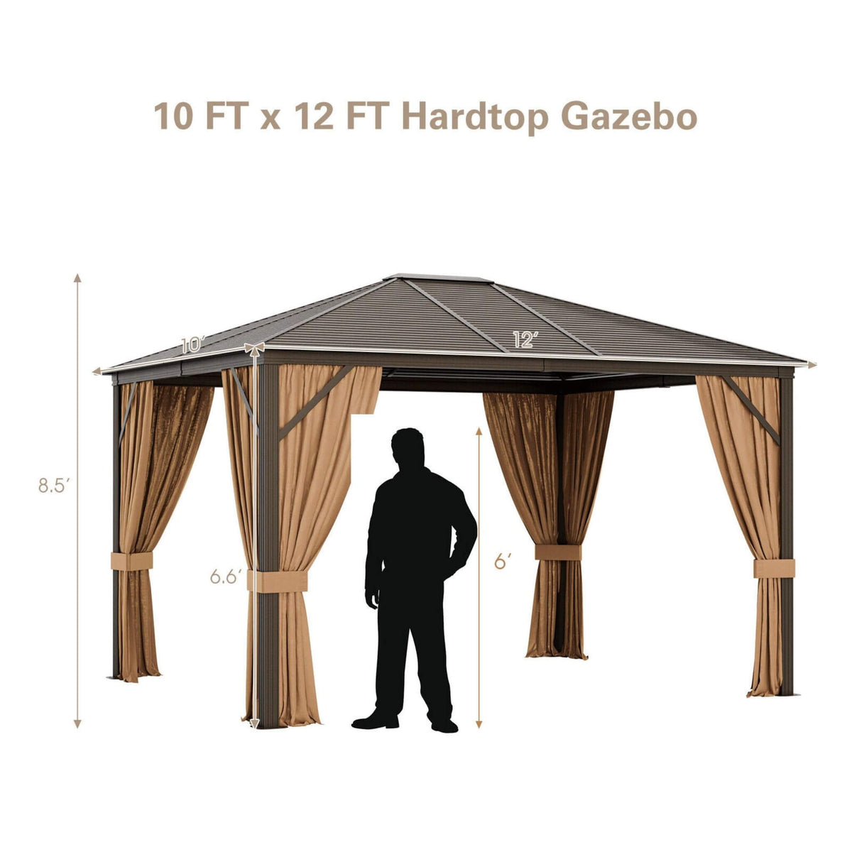 [10X12FT] Premium Outdoor Hardtop Patio Gazebo With Galvanized Steel Top & Aluminum Frame (SAK74065)