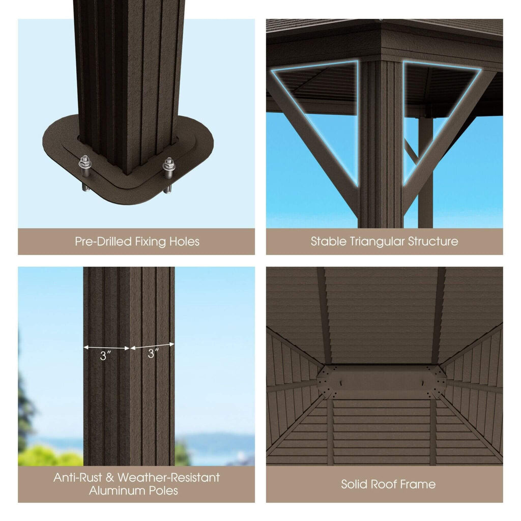 [10X12FT] Premium Outdoor Hardtop Patio Gazebo With Galvanized Steel Top & Aluminum Frame (SAK74065)