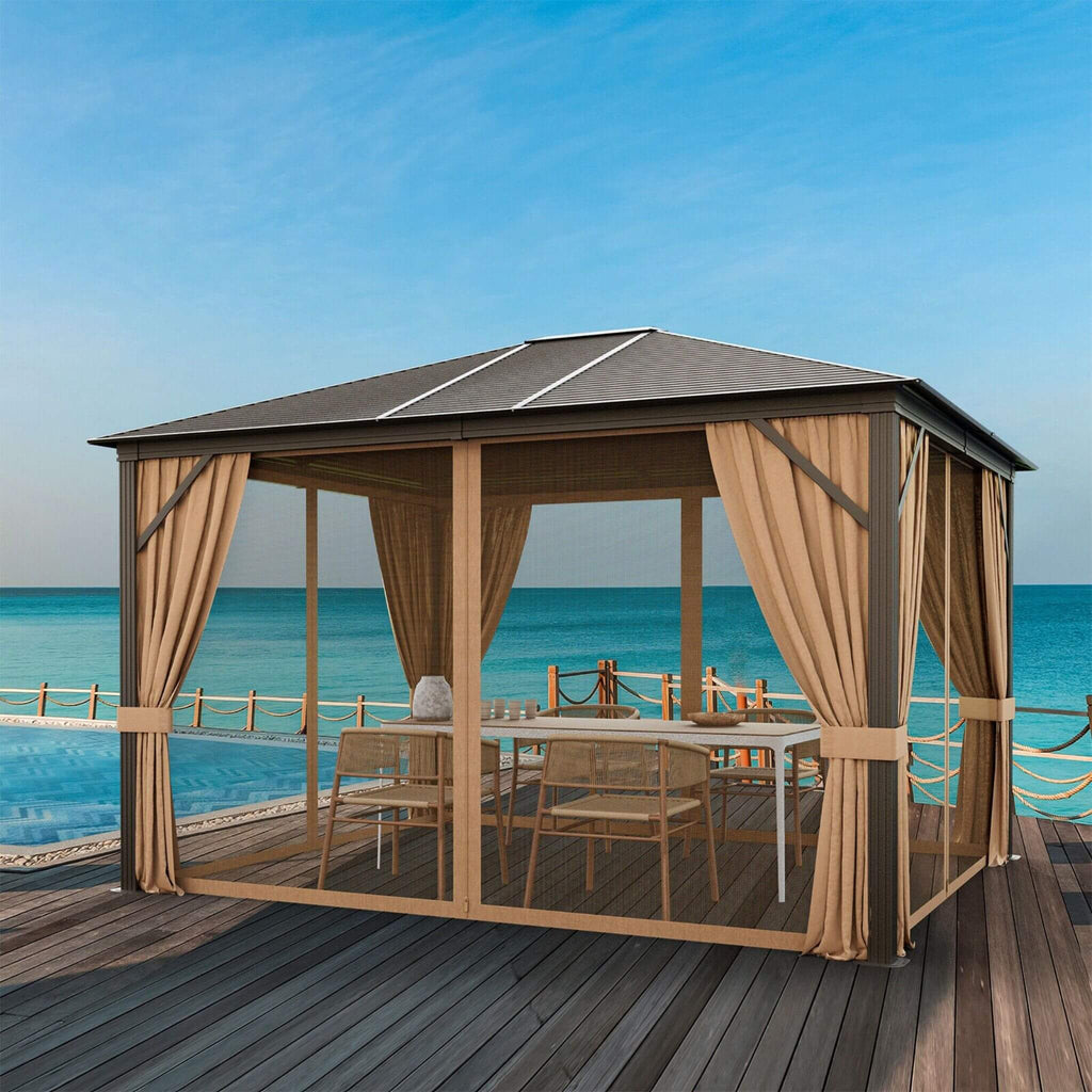 [10X12FT] Premium Outdoor Hardtop Patio Gazebo With Galvanized Steel Top & Aluminum Frame (SAK74065)
