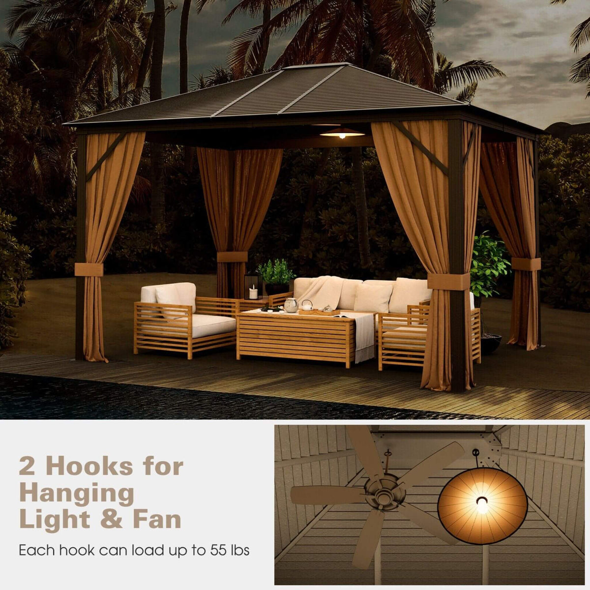 [10X12FT] Premium Outdoor Hardtop Patio Gazebo With Galvanized Steel Top & Aluminum Frame (SAK74065)