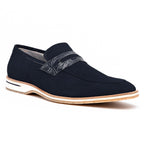 11-020-NVY MEO 3 Sueded Goatskin Penny Loafer, Navy