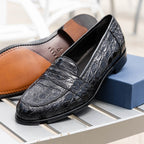 11-119-BKM (BLK) TUSCANY Crocodile Penny Loafer, Black