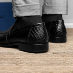 11-201-BKM ROMA Crocodile Penny Loafer, Black