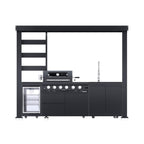 Castelle Flame Imperial 110-Inch 4-Burner 72K BTU Deluxe Stainless Steel Outdoor Kitchen Grill Island With Wine Cooler, Rotisserie, Cabinets, And Granite Countertops (SAK94721)