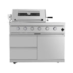 Castelle Flame Imperial 110-Inch 4-Burner 72K BTU Deluxe Stainless Steel Outdoor Kitchen Grill Island With Wine Cooler, Rotisserie, Cabinets, And Granite Countertops (SAK94721)