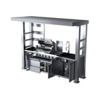 Castelle Flame Imperial 110-Inch 4-Burner 72K BTU Deluxe Stainless Steel Outdoor Kitchen Grill Island With Wine Cooler, Rotisserie, Cabinets, And Granite Countertops (SAK94721)