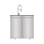 Castelle Flame Imperial 110-Inch 4-Burner 72K BTU Deluxe Stainless Steel Outdoor Kitchen Grill Island With Wine Cooler, Rotisserie, Cabinets, And Granite Countertops (SAK94721)