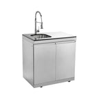 Castelle Flame Imperial 110-Inch 4-Burner 72K BTU Deluxe Stainless Steel Outdoor Kitchen Grill Island With Wine Cooler, Rotisserie, Cabinets, And Granite Countertops (SAK94721)