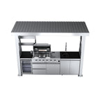 Castelle Flame Imperial 110-Inch 4-Burner 72K BTU Deluxe Stainless Steel Outdoor Kitchen Grill Island With Wine Cooler, Rotisserie, Cabinets, And Granite Countertops (SAK94721)