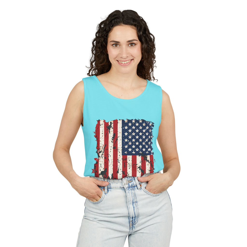 Distressed American Flag Tank Top  Patriotic USA Sleeveless Shirt for 4th of July Summer and Everyday Wear
