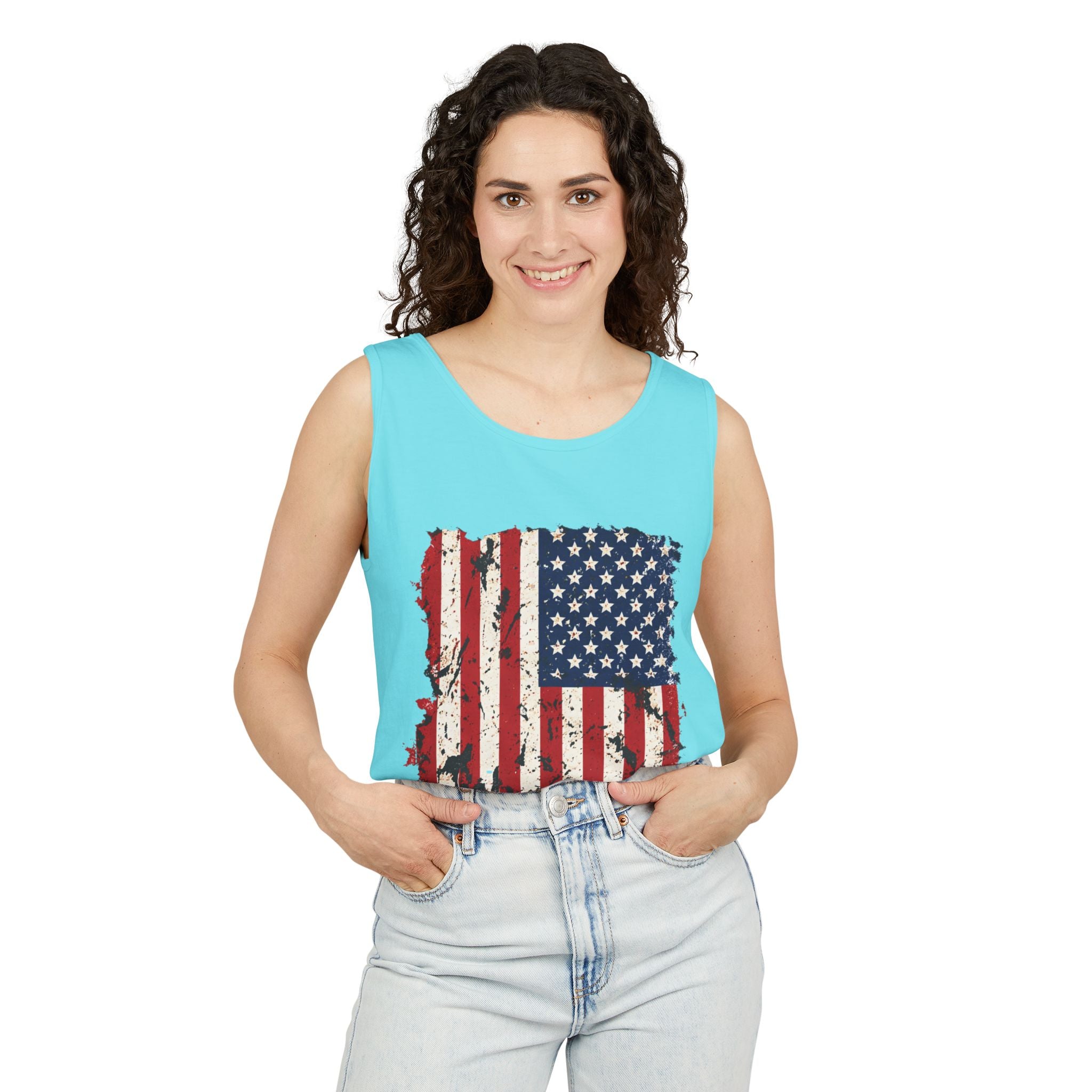Distressed American Flag Tank Top  Patriotic USA Sleeveless Shirt for 4th of July Summer and Everyday Wear