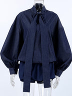Tie Front Denim Top and Shorts Set