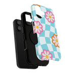 Phone Case Retro Checkerboard with Pink & Orange Daisies (Impact-Resistant)
