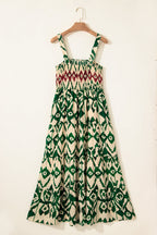 Green Boho Shirred A line Sleeveless Maxi Dress