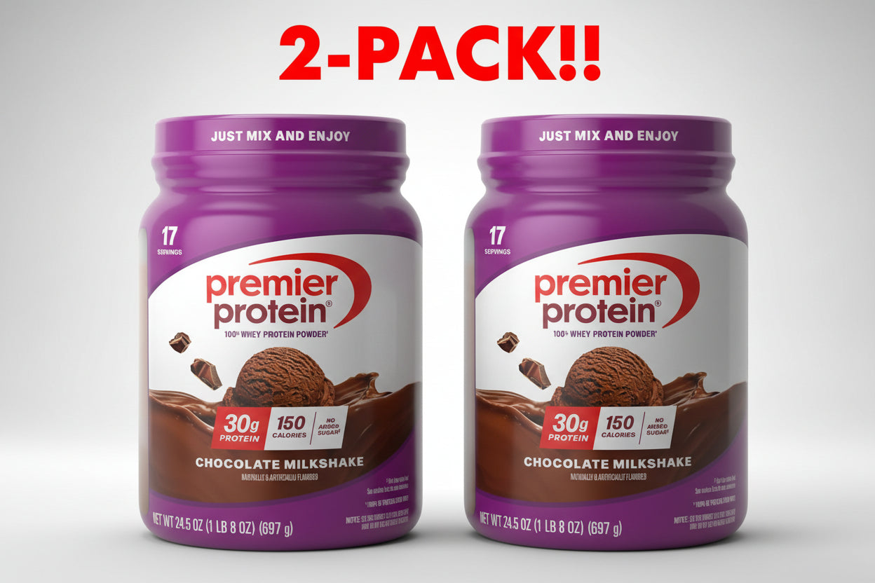 Premier Protein 100% Whey Powder, Chocolate Milkshake (Keto Friendly), 2-Pack (49 oz Total) – $46.98 (Was $59.98)