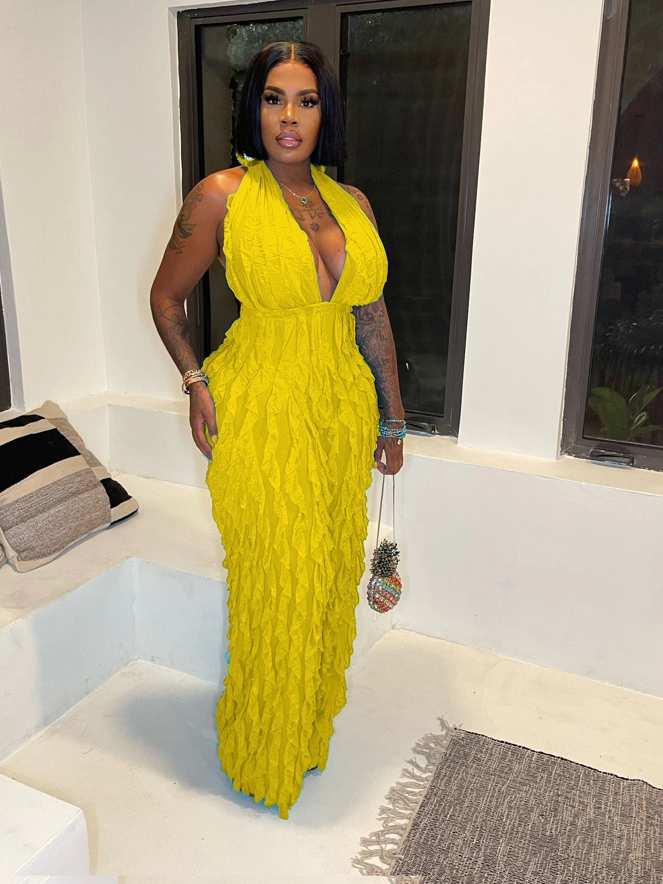 Women Clothing Spring Summer Wave Pattern Sexy Bandeau High Waist Jumpsuit