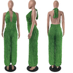 Women Clothing Spring Summer Wave Pattern Sexy Bandeau High Waist Jumpsuit
