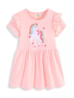 Children's Cute Unicorn Applique Ruffle Sleeve Dress