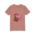 Youth Tee — "Punch Love" Monkey Hugging Pink Teddy Cute Kids Valentine Shirt