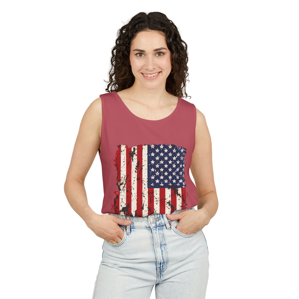 Distressed American Flag Tank Top  Patriotic USA Sleeveless Shirt for 4th of July Summer and Everyday Wear