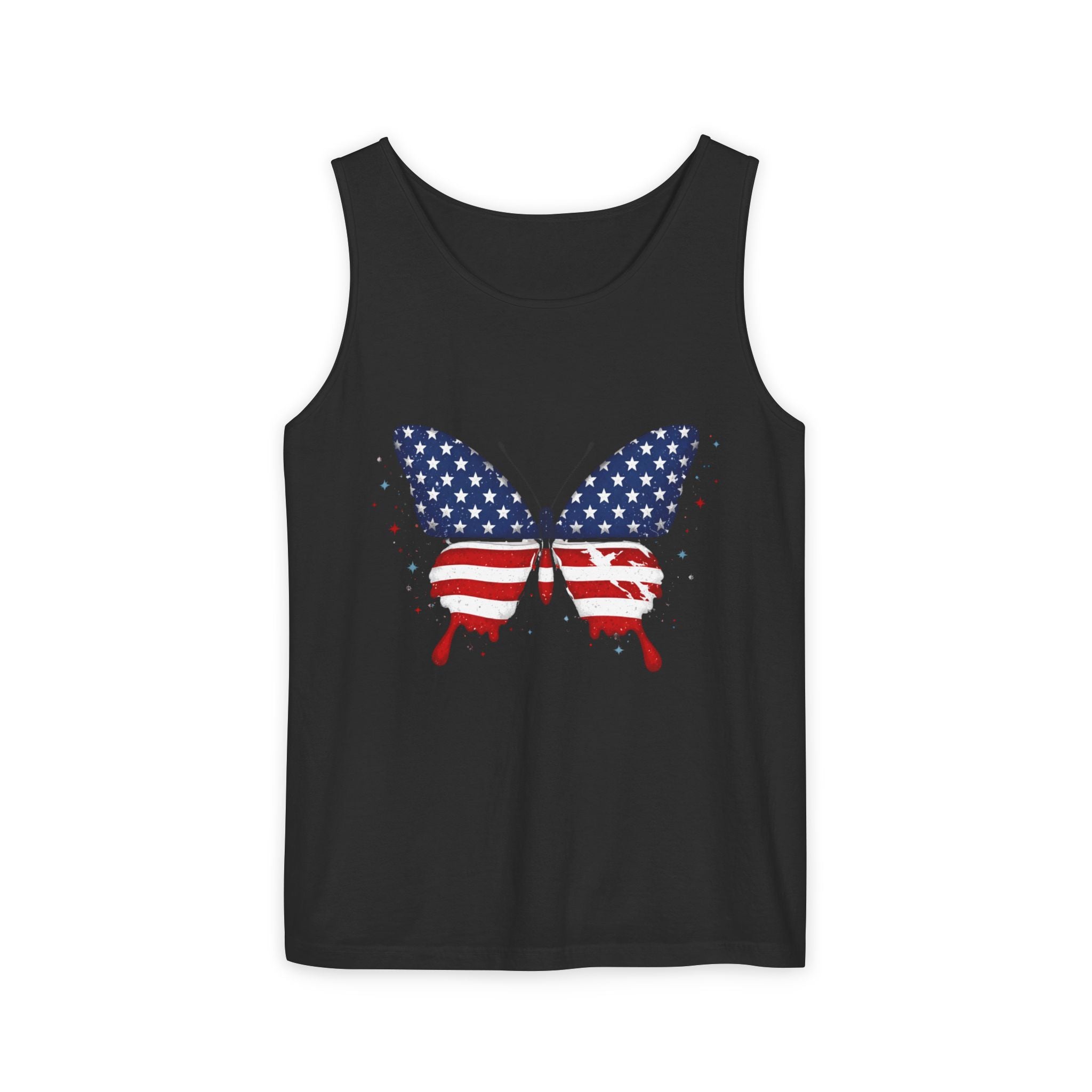 American Flag Butterfly Tank Top Patriotic Summer Graphic 4th of July and Everyday Wear