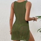 Women Clothing Short Chic Round Neck Hollow Out Cutout out See through Camisole Sexy Short Dress Beach Dress Crochet hook