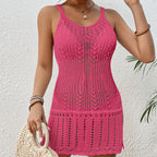 Women Clothing Short Chic Round Neck Hollow Out Cutout out See through Camisole Sexy Short Dress Beach Dress Crochet hook
