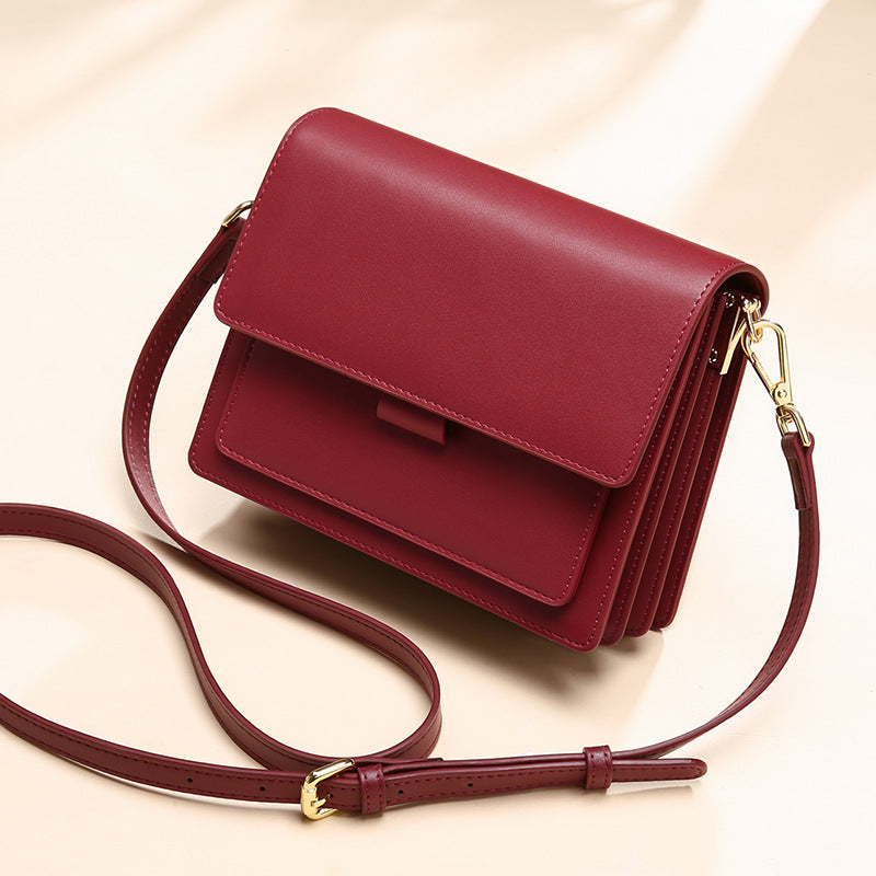 Small genuine leather handbags casual shoulder bag square shape crossbody