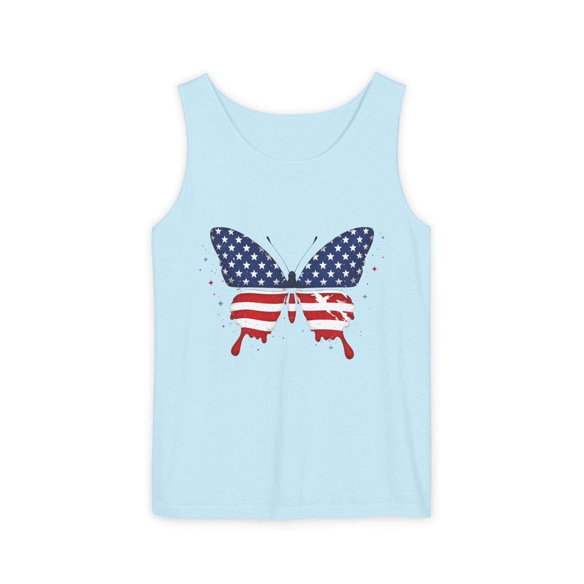 American Flag Butterfly Tank Top Patriotic Summer Graphic 4th of July and Everyday Wear