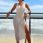 Women Clothing Travel Vacation Sexy V-neck Solid Color Breathable Long Dress Beach Sun Shield Crochet hook
