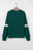 Fiery Red Preppy Striped Sleeve Loose Sweatshirt