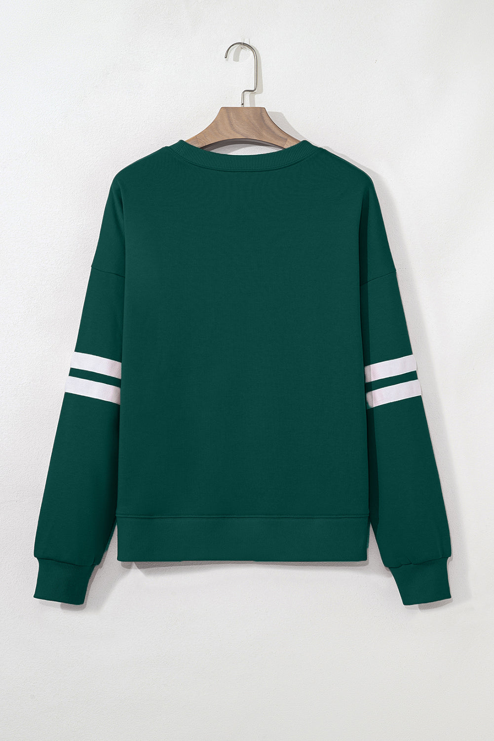 Fiery Red Preppy Striped Sleeve Loose Sweatshirt