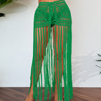 Vacation Sun Protection Hand Crocheting Lace up Beach Overskirt Hand Crocheting Hollow Out Cutout Long Fringe Skirt Crochet hook