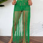 Vacation Sun Protection Hand Crocheting Lace up Beach Overskirt Hand Crocheting Hollow Out Cutout Long Fringe Skirt Crochet hook