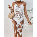 Beach Vacation Sexy Big Backless Hand Crocheting Lace Up Cutout Tassel Bikini Short Top Crochet hook