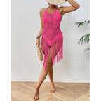 Beach Vacation Sexy Big Backless Hand Crocheting Lace Up Cutout Tassel Bikini Short Top Crochet hook