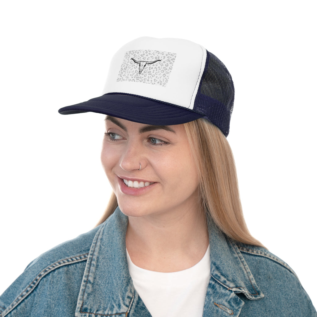 Cheetah Print Cow Skull Trucker Cap