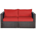 2 Pieces Patio Rattan Sectional Conversation Sofa Set-Beige