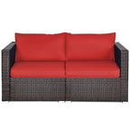 2 Pieces Patio Rattan Sectional Conversation Sofa Set-Beige